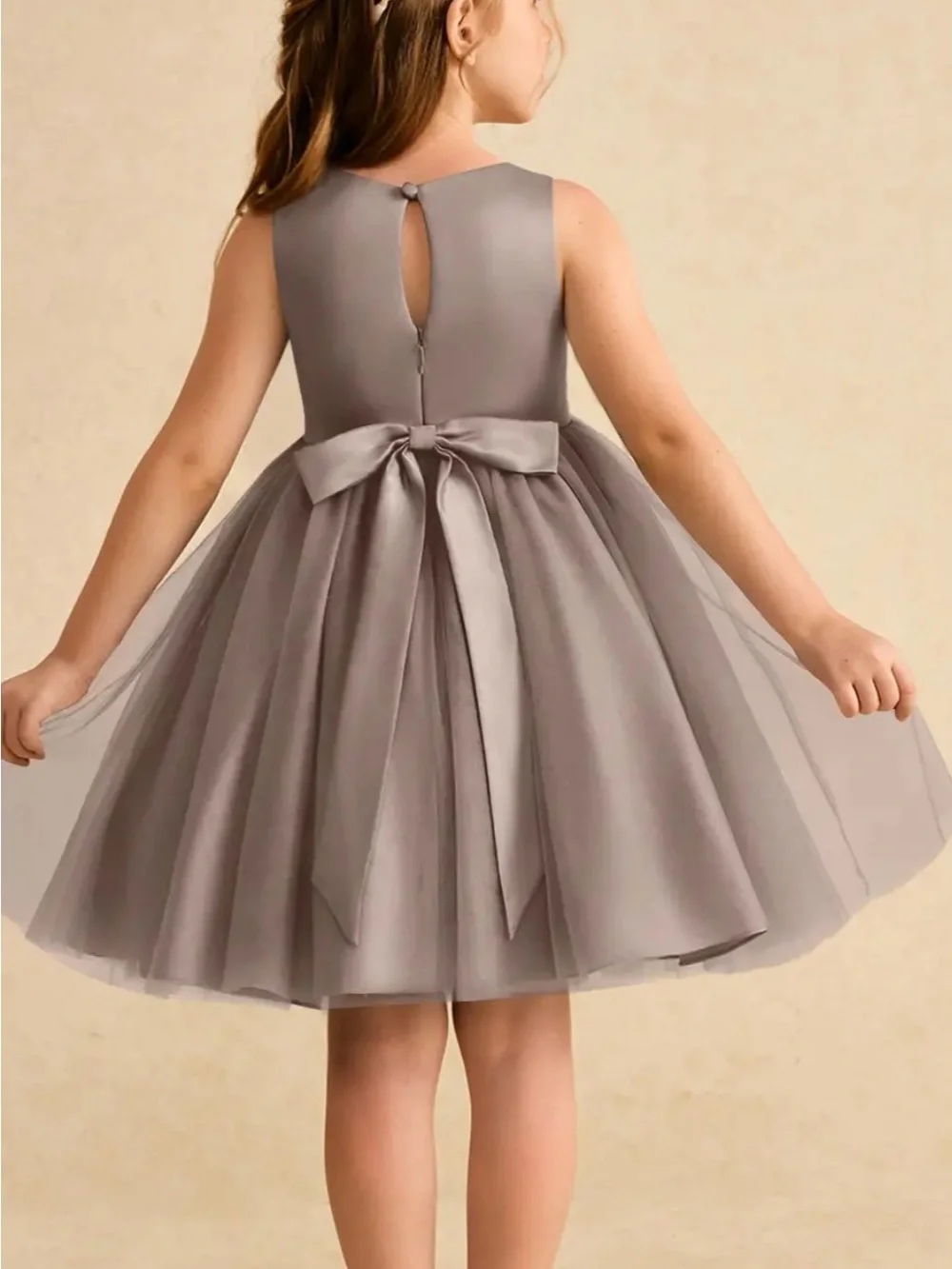 AZAZIE Girls Taupe, Tulle&satin 4T Dress w/Gorg flowers 🌺 embroidered LIKE NEW!